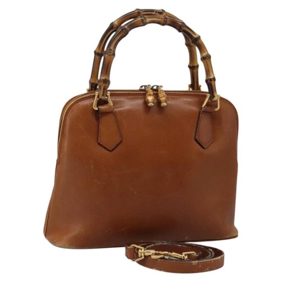 GUCCI Bamboo Hand Bag Leather 2way Brown Gold 000 2865 0290 Auth 121698
